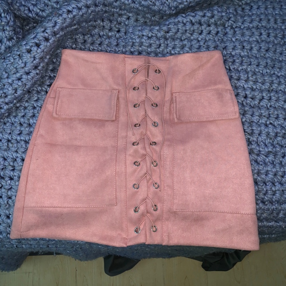 baby pink suede skirt